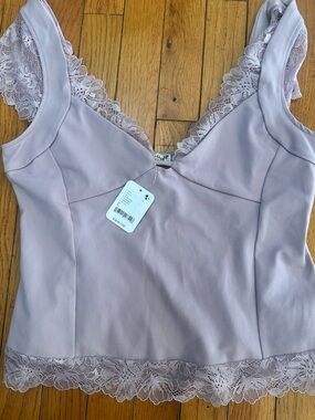 Free People Better Not Cami Dawn Pink Lace Top Size L NWT
